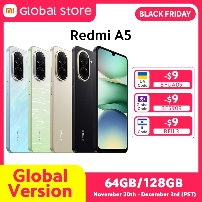 【Marca +】 Versão global Redmi A5 Unisoc T7250 Processador 32MP Câmera principal 6,88 "tela grande suporta carregamento rápido de 15W