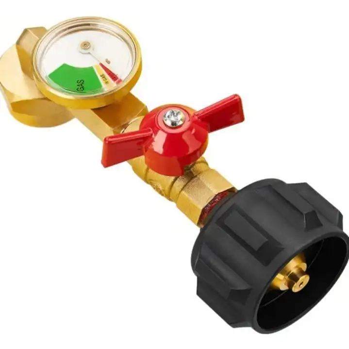 Propane Refill Adapter with Gauge 90 Degrees Refill Pressure Adapter Solid Brass Propane Tank Adapter Reusable Propane Refill