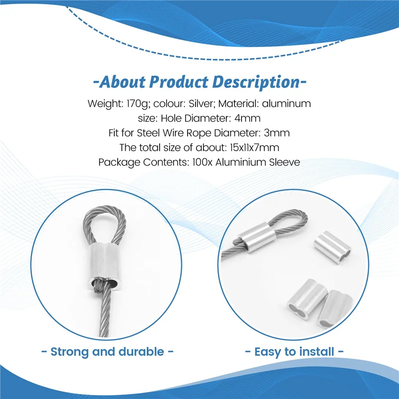 

A76K 100Pcs Aluminum Crimping Loop Sleeve For 3Mm Diameter Wire Rope And Cable