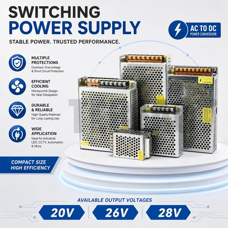 TERFACT Switching 20V DC Power Supply SMPS 26V 28V 20W 28W 52W 130W 168W 280W 300W 420W 110V AC 220V to 1A 2A 3A 5A 10A