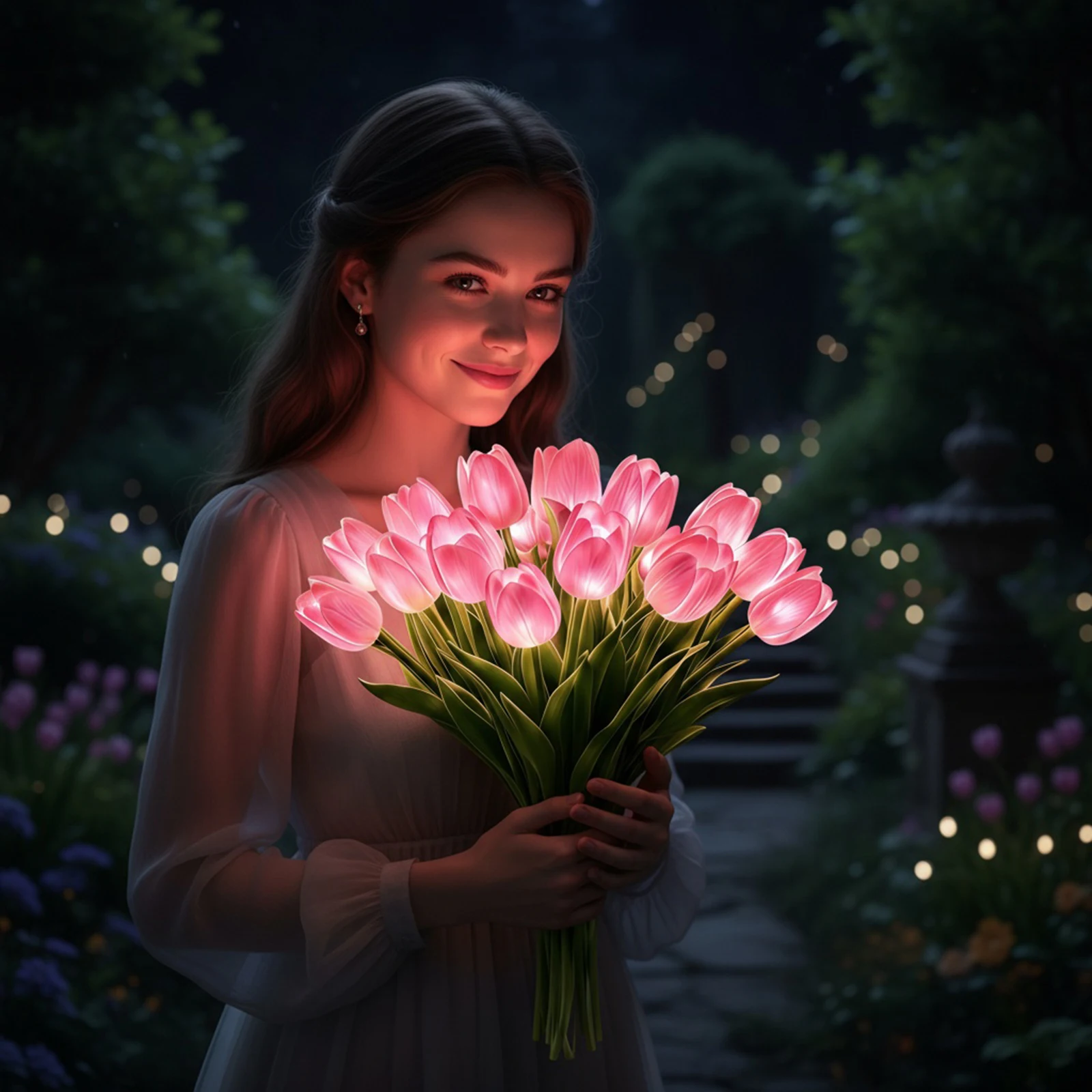 15 Stück Strahlende Romantische Tulpen-Lichter Warmes Licht Blumenförmige Ambiente-Lampe Einstellbare Tulpen-Nachtlampe für Schlafzimmer Nachttisch-Dekoration – Detail 9
