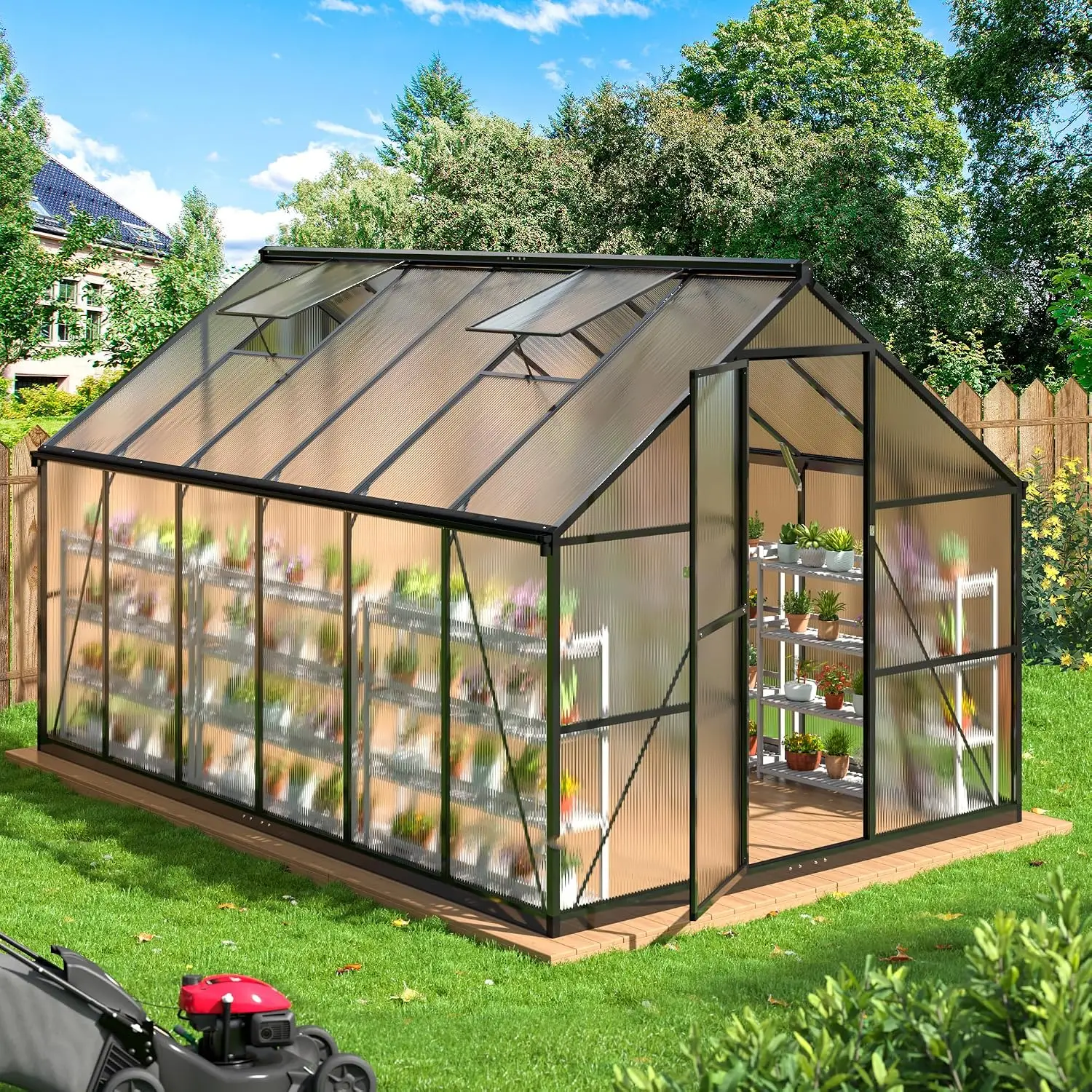 8x12 FT Walk-in Polycarbonate Greenhouse for Outdoors, Customized