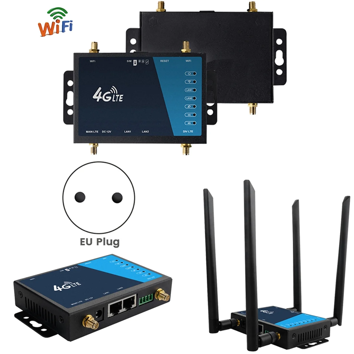 جهاز توجيه واي فاي لاسلكي مع فتحة لبطاقة Sim هوائي ، درجة صناعية ، نطاق واسع 4G ، LTE CPE ، قابس الاتحاد الأوروبي