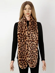 A fashionable casual leopard print rabbit fur scarf with soft neck and warm winter scarf