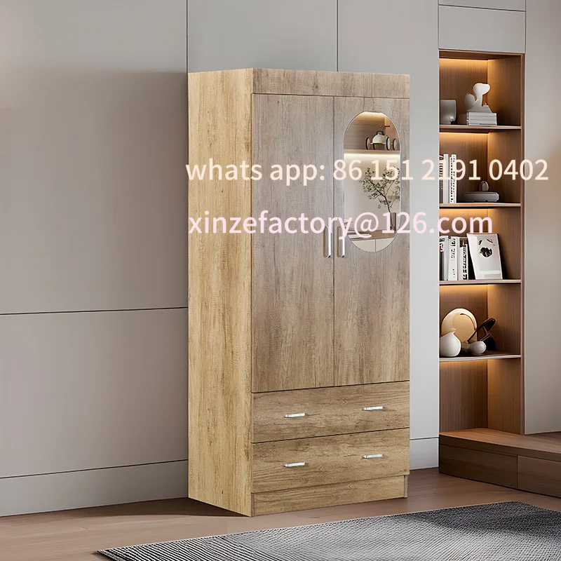 

Customizable custom wardrobe home bedroom with drawers wood color wardrobe simple style with mirror double door storage wardrobe