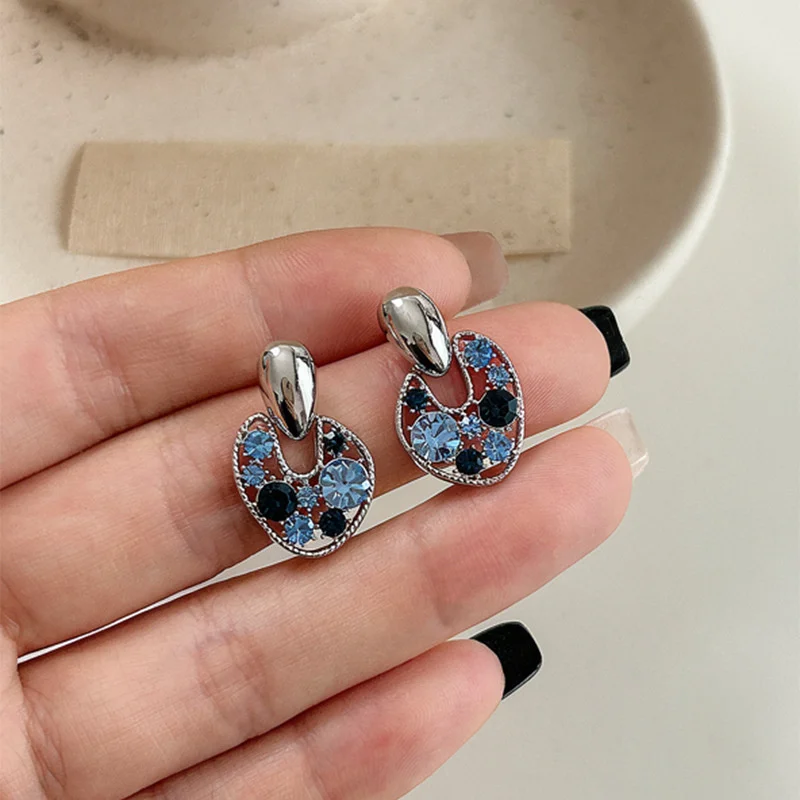 Fashion Silver Plated Blue Crystal Stud Earrings for Women Party Jewelry Gift   eh368