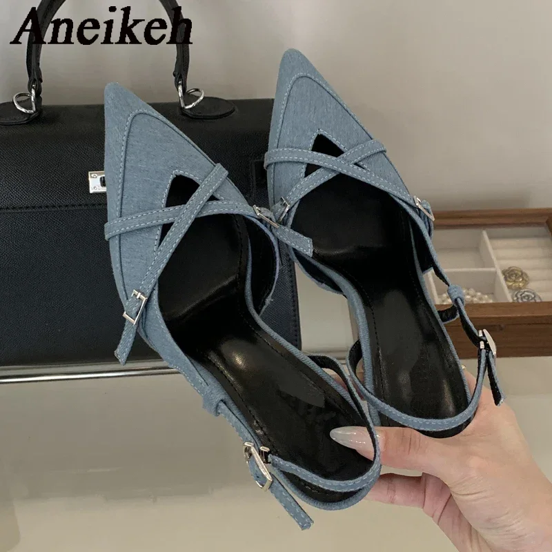 Aneikeh Autumn Patent Leather Shoes For Women Cross-Tied Pumps Pointed Toe Animal Prints Women Shoes Thin Heels Buckle Strap NEW