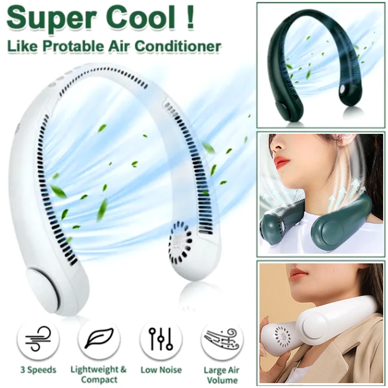 Neck Fan Portable Mini Electric fan Silent Neckband FAN Mijia USB Rechargeable Bladeless Fan for Sports Cooling Air Conditioning