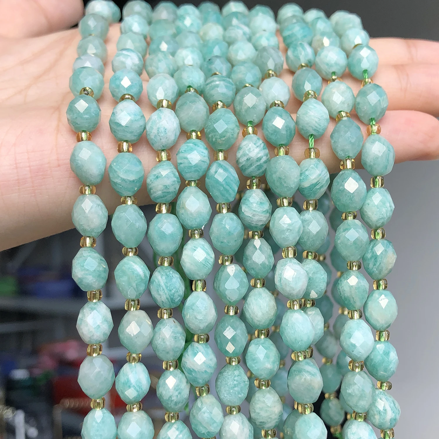 AAA Natural Amazonite Loose Beads 8x7mm Faceted Oval Shape Beads for Jewelry Making Diy Bracelet Earring Accessories