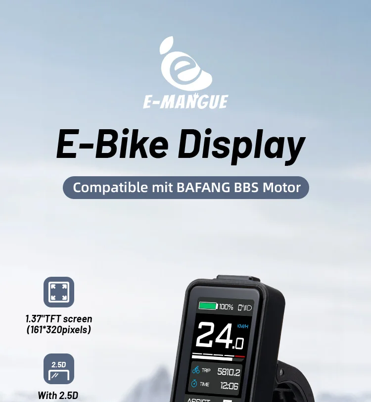 E-Bike-Display SW102T LCD-Bildschirm 0-5 Stufen für BAFANG BBS01B BBS02B BBSHD Mittelmotor E-Bike-Computer mit PAS UART-Protokoll – Detail 1