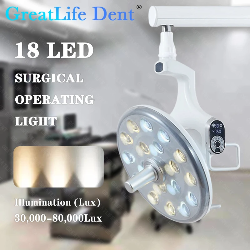 GreatLife Dent 28w 18Led Dental Chair clinica veterinaria Shadowless Operation Light Surgical (testa della lampada + braccio) con interruttore del sensore