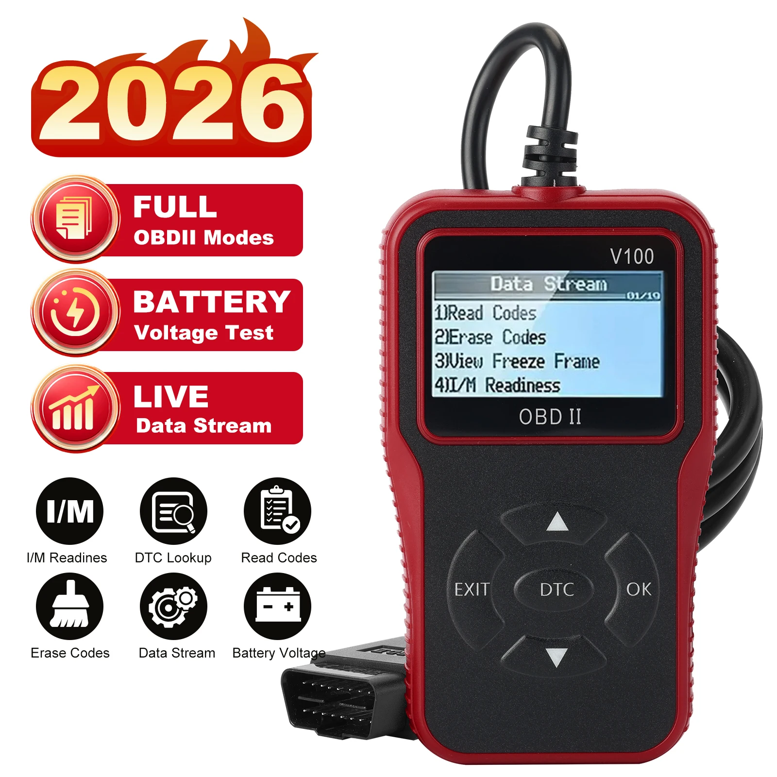 V100 2026 OBD2 Diagnostic Scanner Auto Car Code Reader And Scanner Vehicles' Health Inspection Tool