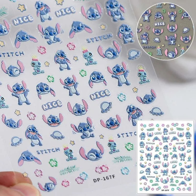 

1/2/4Sheet Disney Stitch Nail Art Stickers 3D Transparent Full Cover Nail Art Stickers Creative Graffiti Decorative Decals Gifts