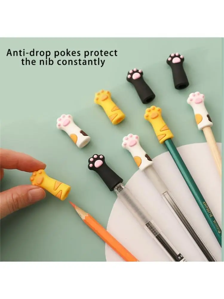 Capuchons crayon en Silicone, 6 pièces, capuchons crayon Ă griffes chats dessin animĂ©, protecteur pointe en Ă