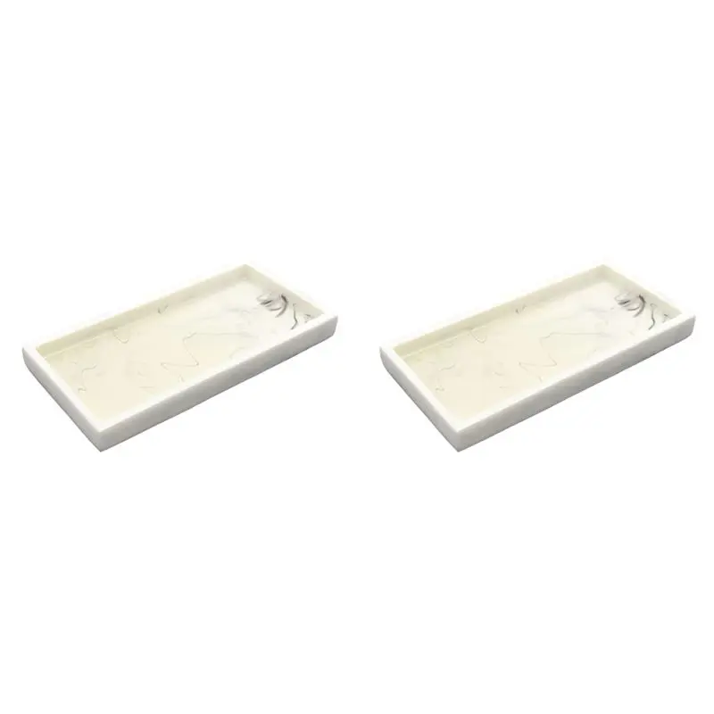 A01F-2X Marble Pattern Resin Tray Non Slip Rectangular Plate Countertop Bathroom Soap Shampoo Storage Tray Home Decor,White