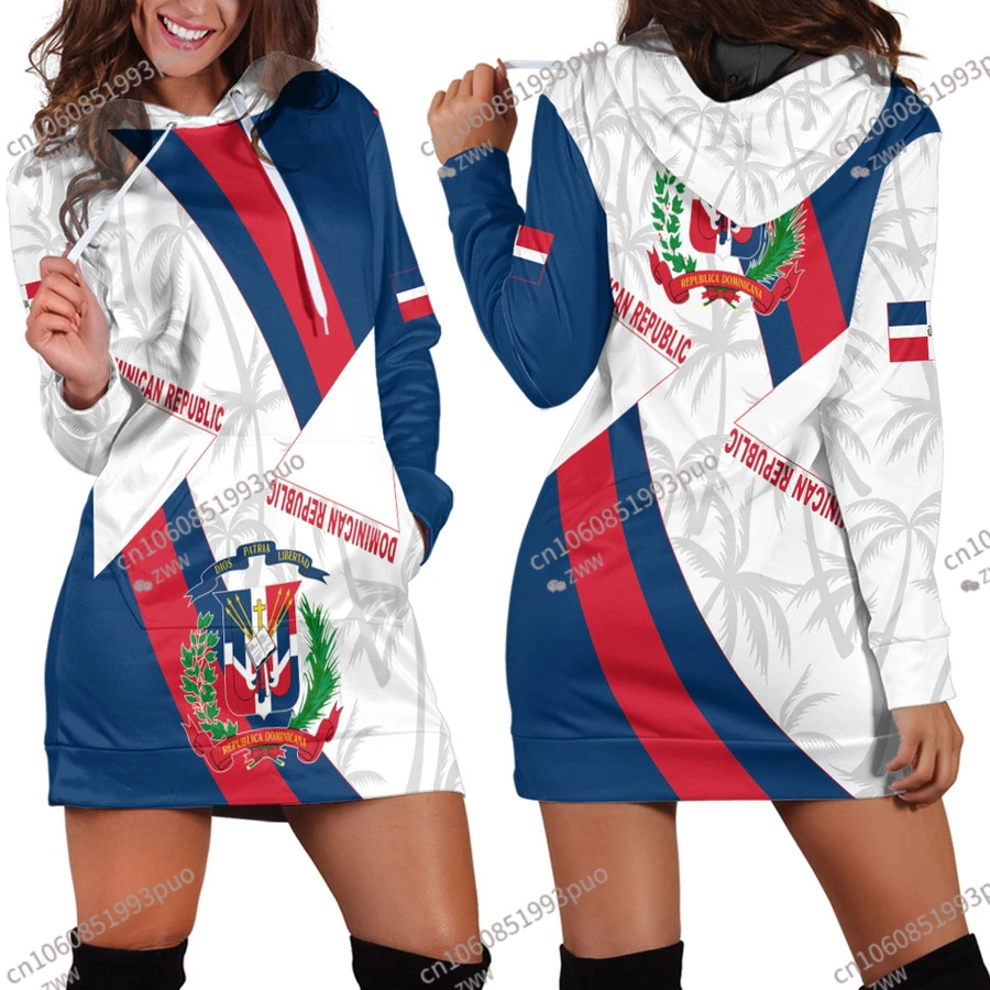 

Love Dominican Republic Country Flag Harajuku Novelty 3D Print Spring Hoodies Dress Women Casual Wear Long Sleeve Hooded Dress-4