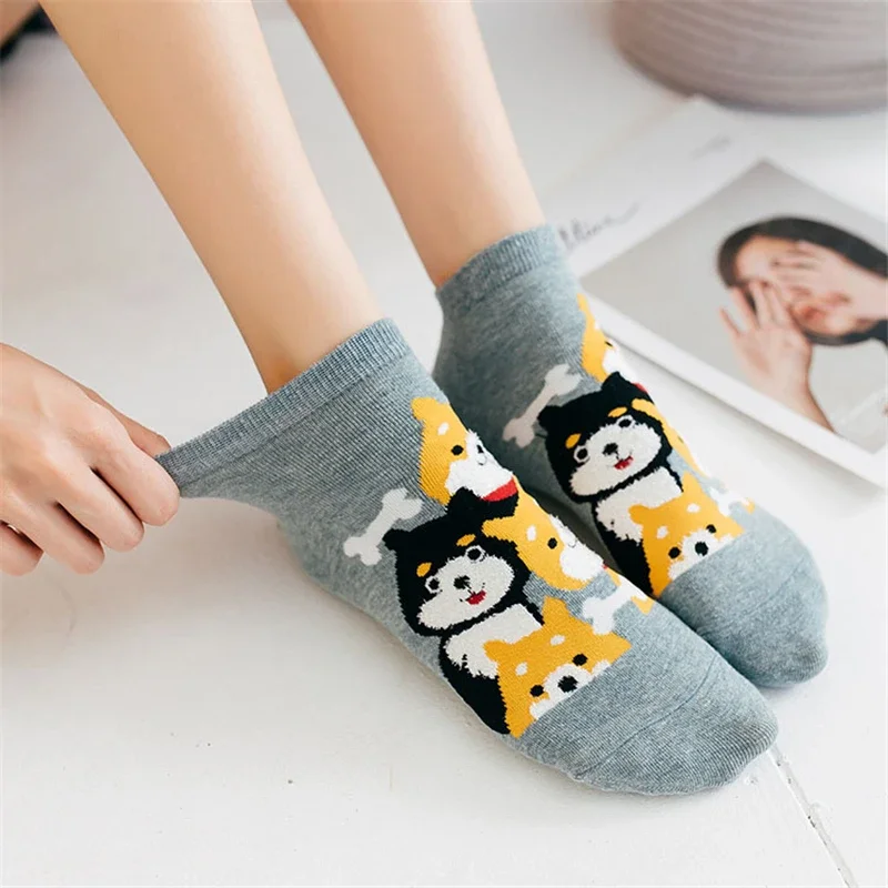 3 Pairs / Lot Cute Cartoon Shiba Feather Decorated Ankle Socks Girls Funny Chick Cat Unisex Animal Sokken Sale