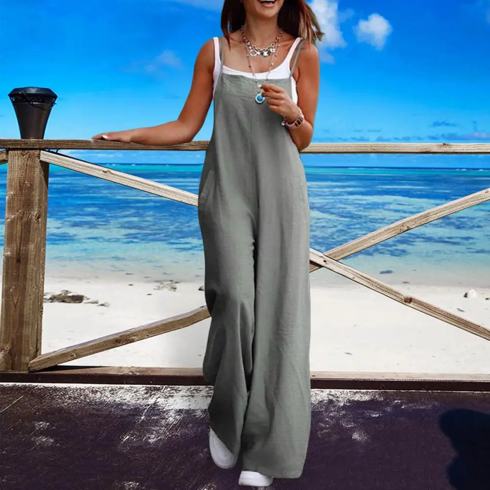 

Women Jumpsuit Stylish Women's Summer Jumpsuit with Backless Design Spaghetti Straps Wide Leg Silhouette for A for Effortless