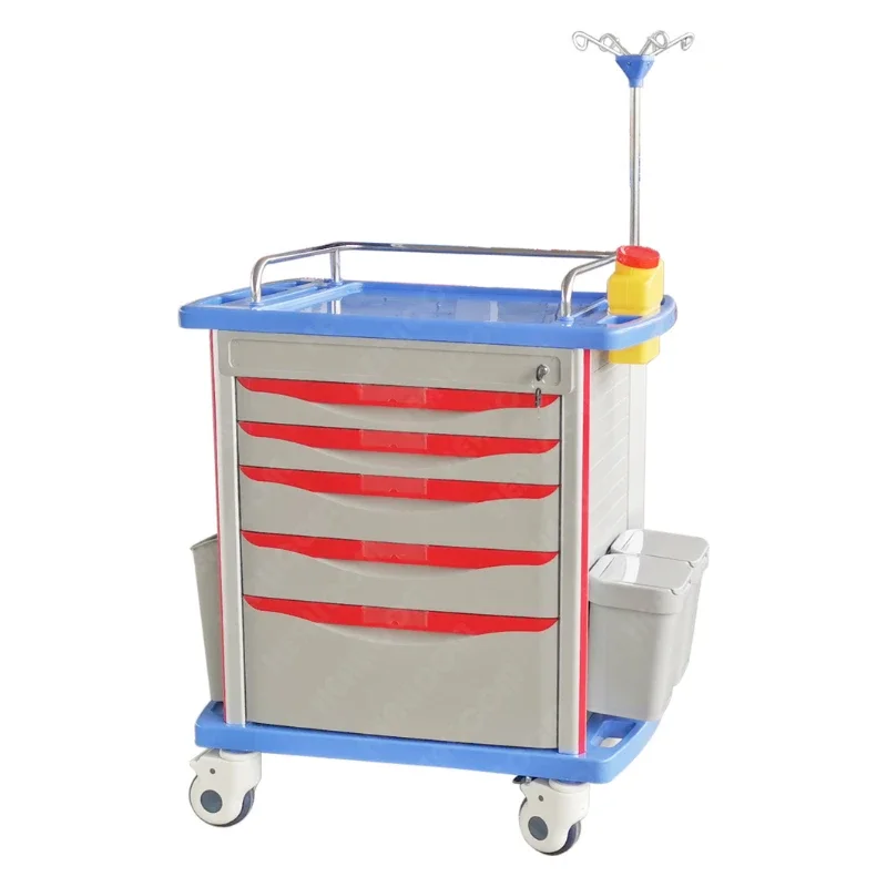 

Hospital Medical Equipment Operating Room Emergency ABS Medical Trolley with 5 Layers Drawer