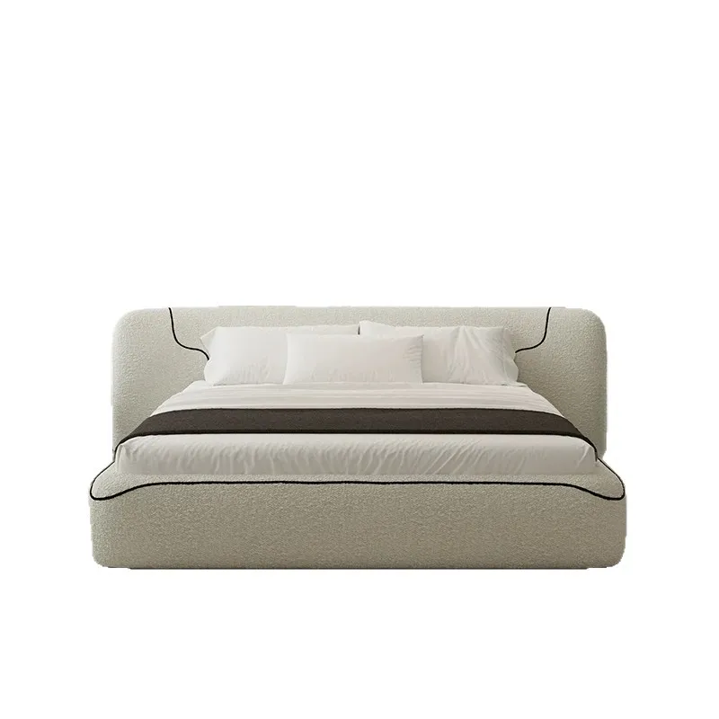 Wide screen bed Lamb wool fabric is simple, master bedroom small apartment with wide bedside 1.8 meters double bed Beech bed