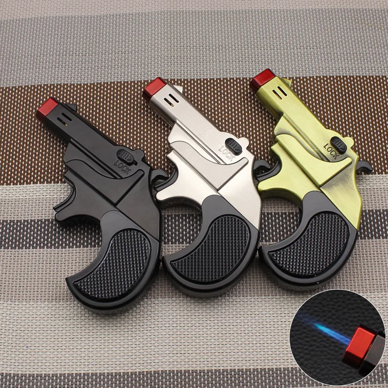 

Portable Foldable Windproof Gun Type Lighter With One Click Fire Lock Metal Inflatable Cigarette Lighter Men's Small Tool