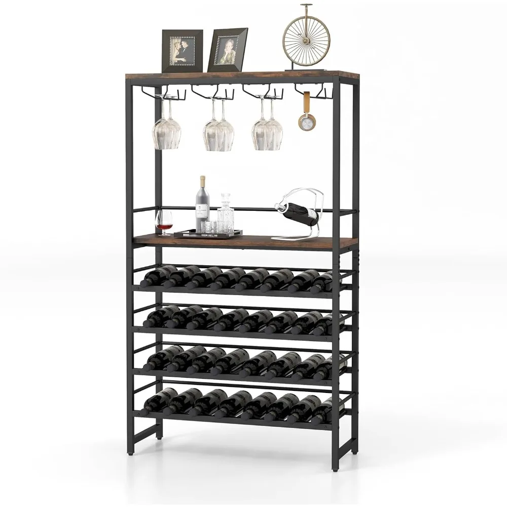 

4 Tier Industrial Wine Rack Freestanding Floor Wine Holder Storage Display Shelves for Home Kitchen Pantry Dining Room