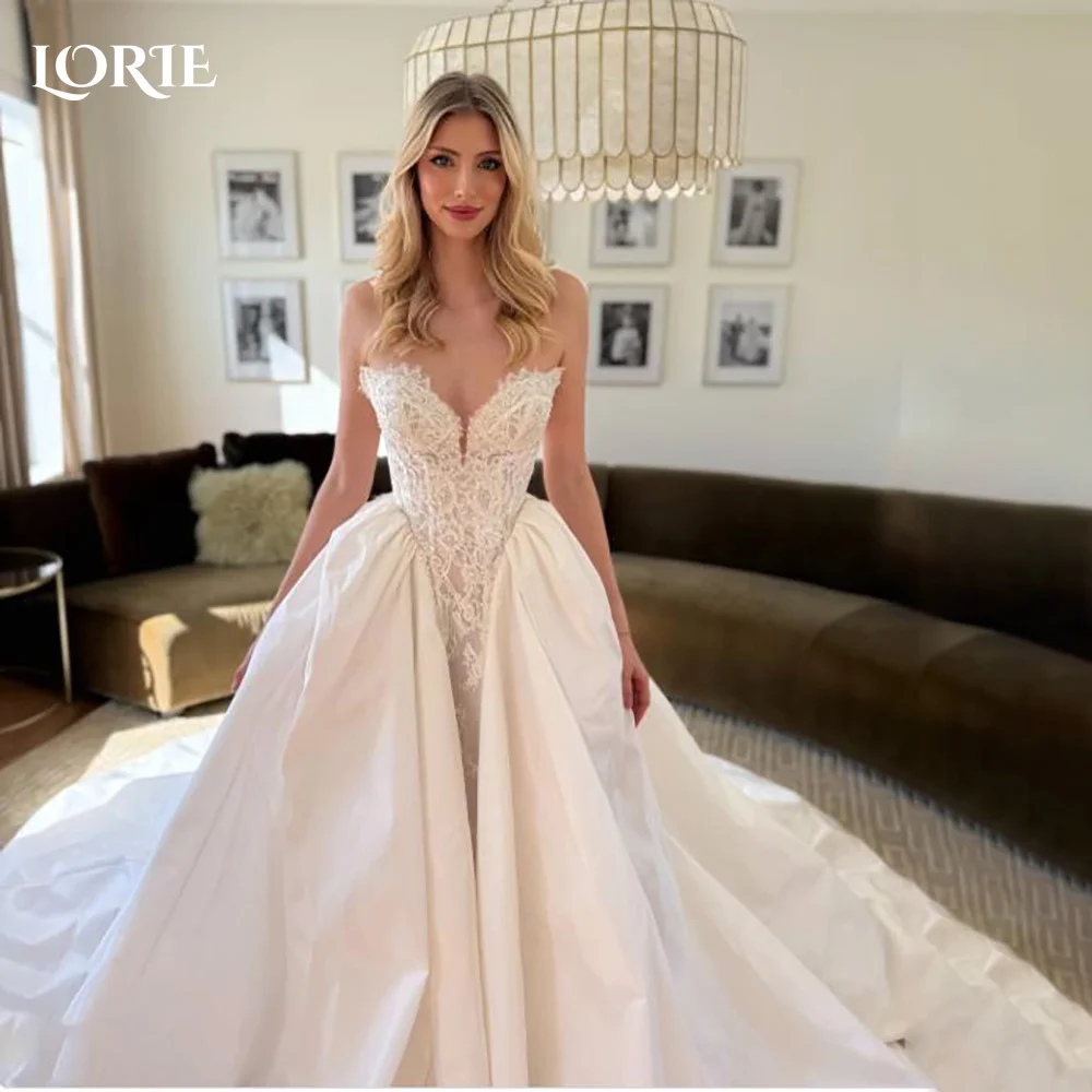 LORIE Satin Wedding Dresses Strapless Pleats Shawl Bridal Gown Sleeveless Crepe Customized Simple Party Gown vestido de noiva