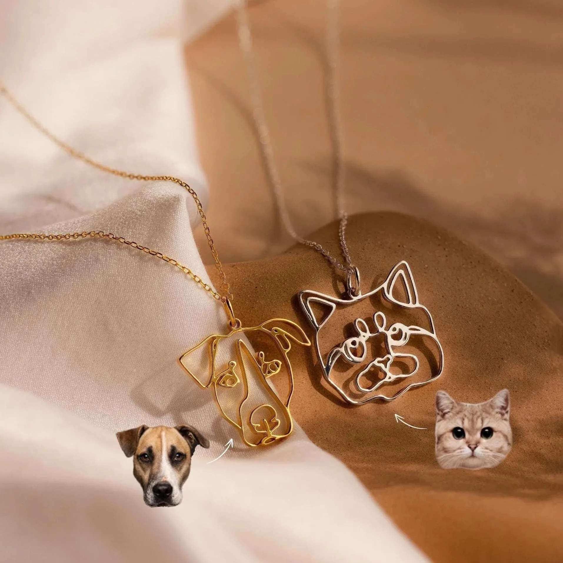 Custom Animal Necklace Personalization Hollow Pet Portrait Line Art Necklaces For Pets Lover Stainless Steel Jewelry Cute Choker