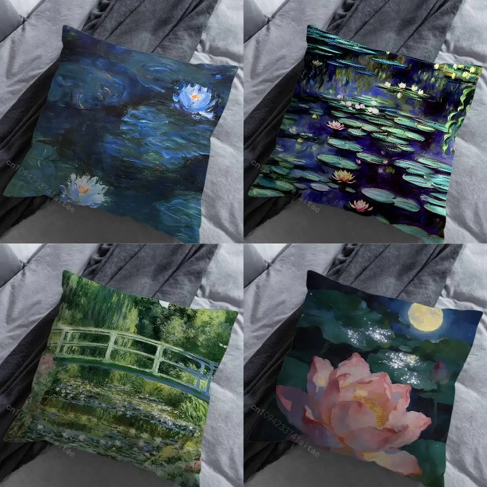 Monet water lilies Pillowcase for Sofa Room Office Decor Printing  Merchandise All-Match Cushion Cover