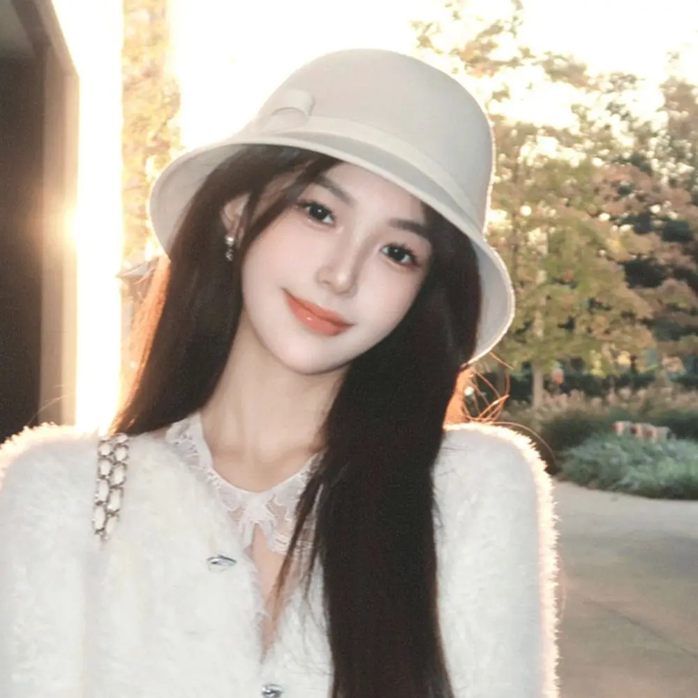 Autumn Winter Vintage Felt Fedora Hats Dome Soft Jazz Hat Bowknot Elegant Panama Cap for Women