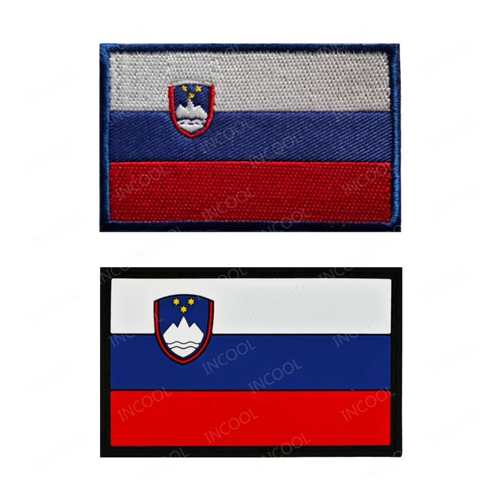 Embroidered Slovenia Patch Slovenija Flag Patches Rubber PVC Hook Loop Patch Appliqued For Clothing Cap