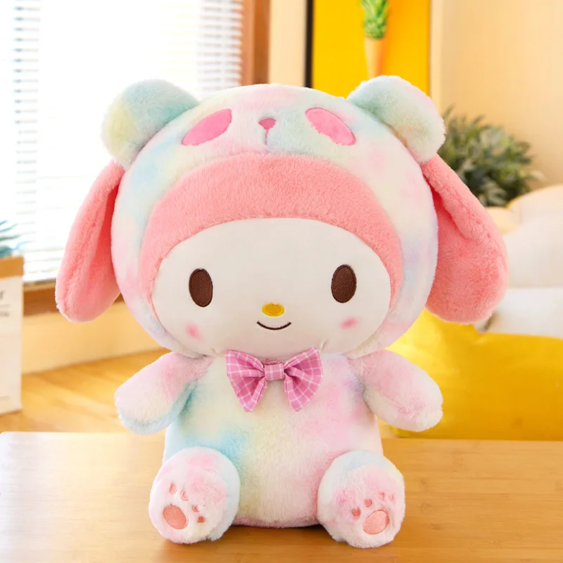 Sanrio Kawaii Tie Dye Kuromi Melody Plush Toy Cinnamoroll Cross Dressing Doll es un lindo regalo para niñas