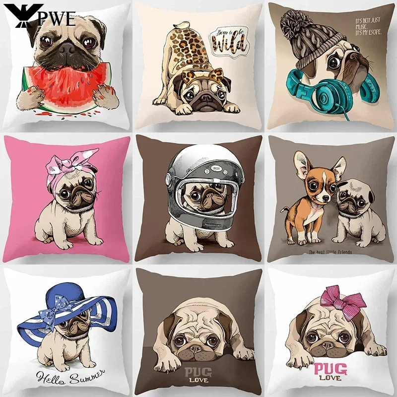 Bonito pug bulldog sofá decorativo capas de almofada fronha para sala estar personalizado poliéster fronha 45*45 decoração casa