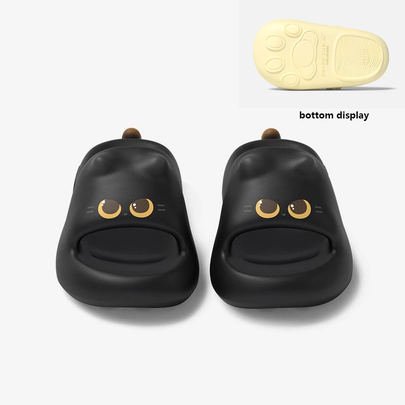 

Новые черные тапочки-котики 2026 года с принтом кошачьих лапок на подошве, нескользящие, для улицы, летние пляжные сабо унисекс, обувь из ЭВА в виде кошачьих лапок