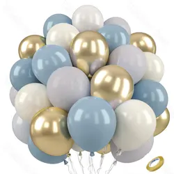 40Pcs Dusty Blue Balloons for Baby shower Boho Gray White Sand Chome Gold Dusty Blue Baby Shower Balloons for Boy Birthday Decor