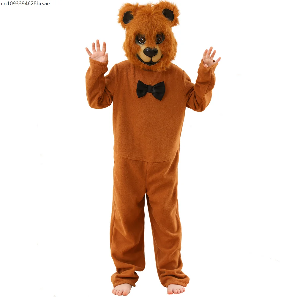 

2025 Unisex Boy Girl Animal Fancy Dress Up Cute Brown Killer Bear Costume for children With Furry Mask