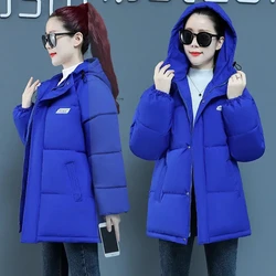 Parka com capuz acolchoado de algodão feminino, jaqueta casual quente, casaco básico de estudante, roupa de neve, folgada, inverno