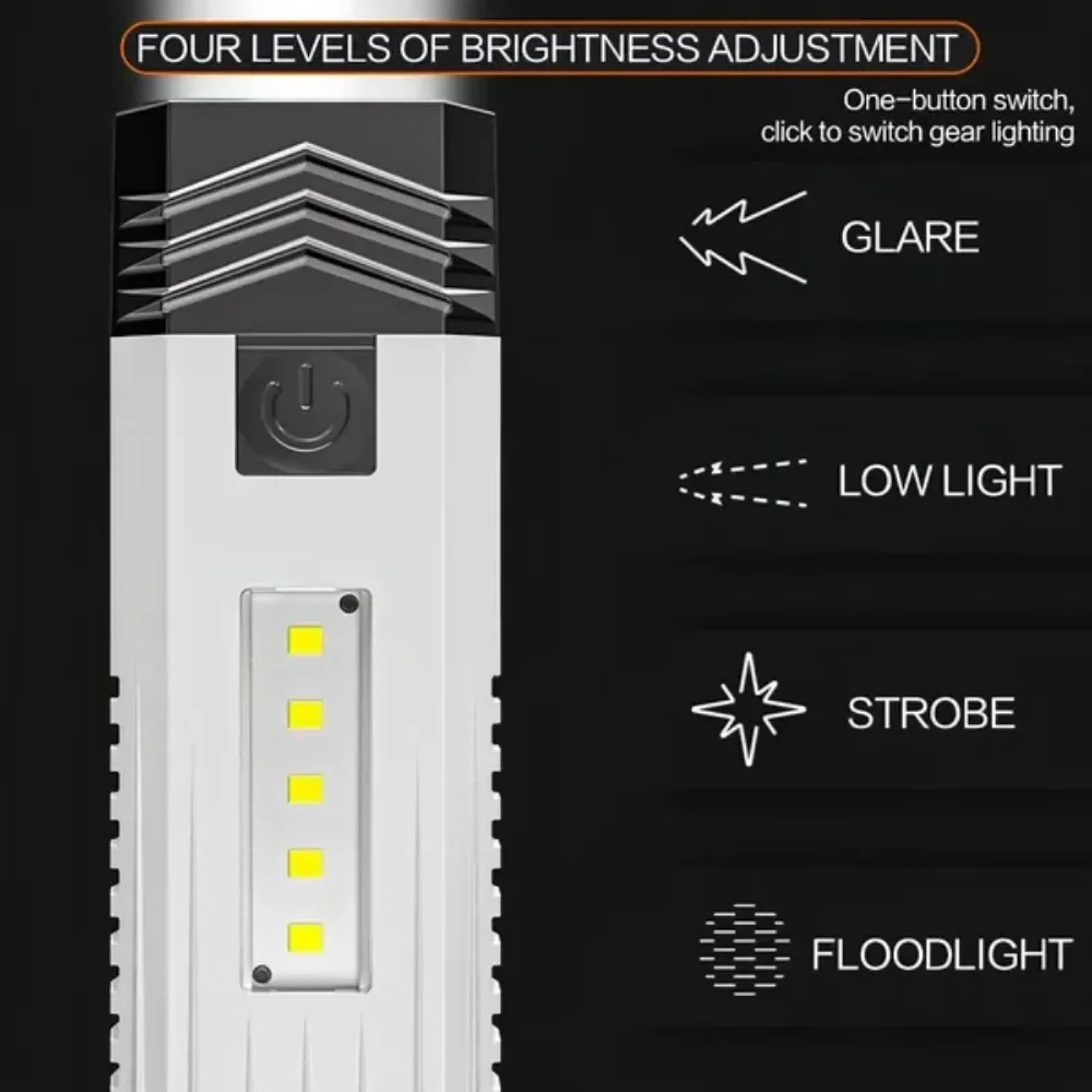 Multifunctional COB LED Flashlight, USB Rechargeable Waterproof Portable Torch Outdoor Camping Light Hiking Cycling Bicycle Lamp