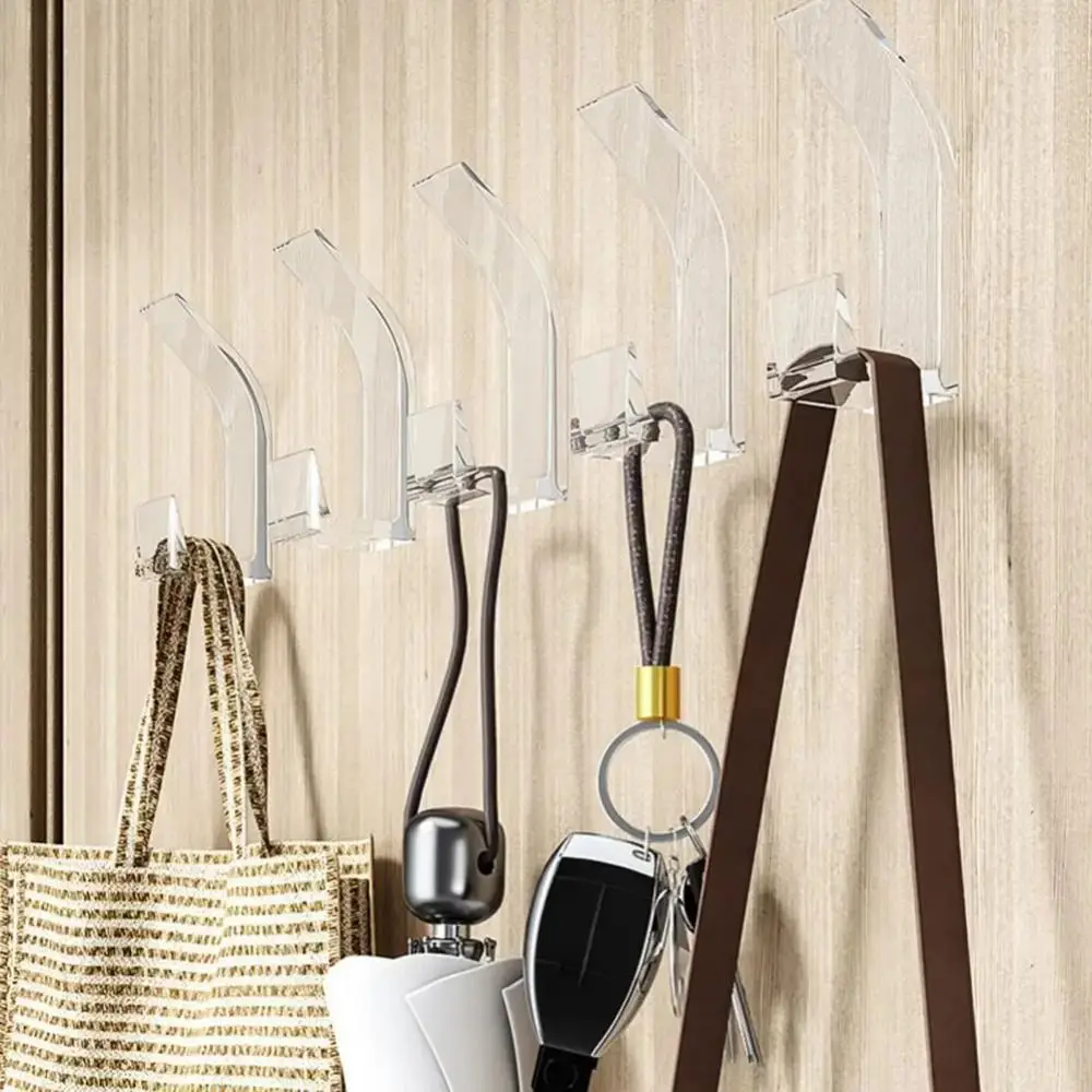 5Pcs/Set No Drilling Wall Hanging Hooks Clothes Towel Self-adhesive Plastic Storage Hanger Anti-slip Bathroom Kitchen