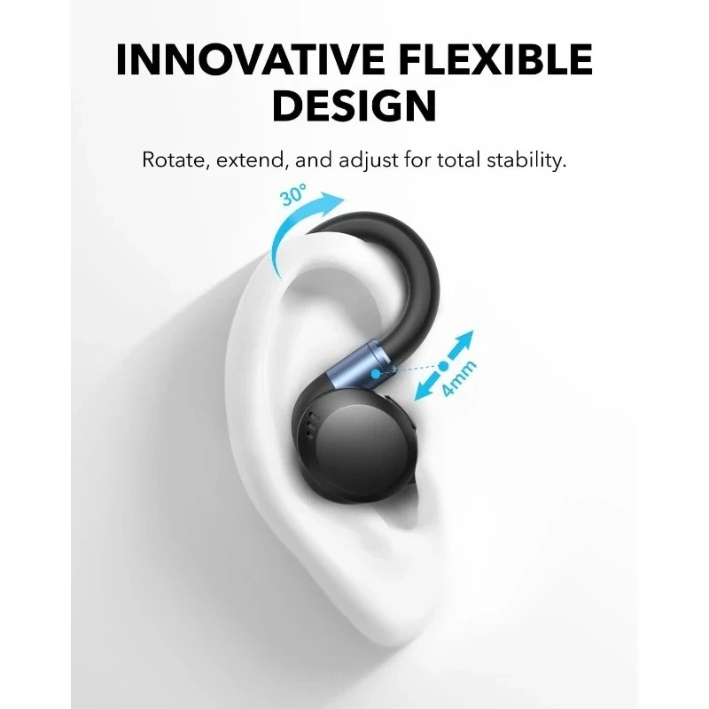 True-Wirels Workout Earbuds, Rotatle and Extendle Ear Hooks, Noise Cancelling, Deep Bass