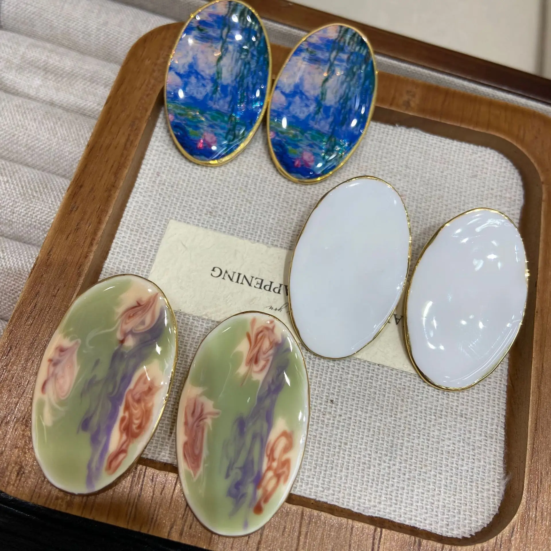 2025 New Vintage Monet Garden Van Gogh Series Oil Painting Long Earrings Elegance Ear Accessories Ladies Jewelry Banquet Gifts