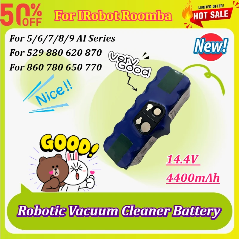 

New 14.4V 4400mAh Replacement Robotic Vacuum Cleaner Battery for IRobot Roomba 529/880/620/870/650/770/860/780 High-Capacity