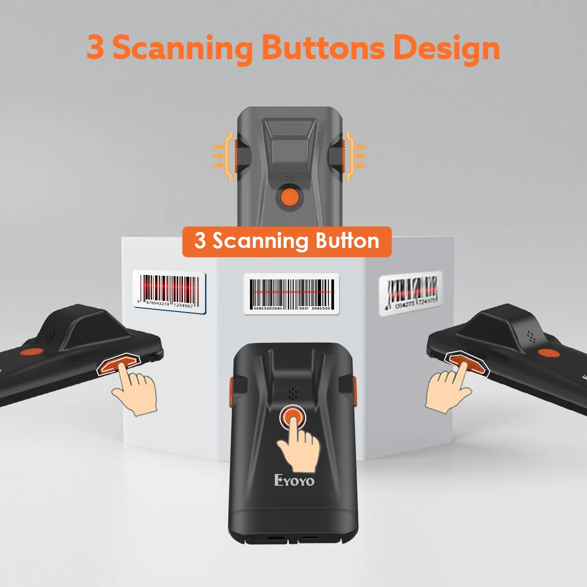 Eyoyo EY-024L 1D Laser Barcode Scanner Back Clip-on Bluetooth UPC Code39/128 Reader Compatible With Computer/Laptop/Phone/iPad