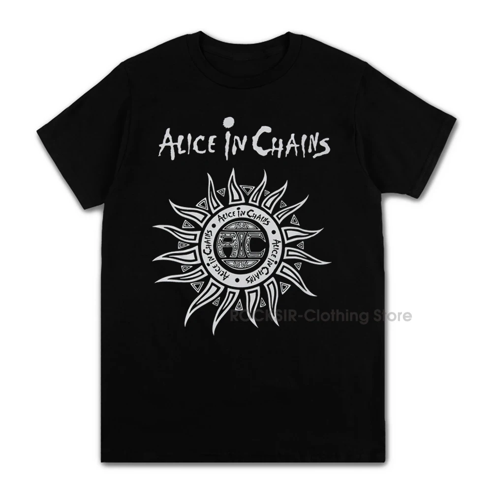 Men Crew Neck Tops Fashion Cotton Tshirt Alice in Chains Sun Logo Print Unisex Casual Rock Style t-shirt High Quality Basic Tees