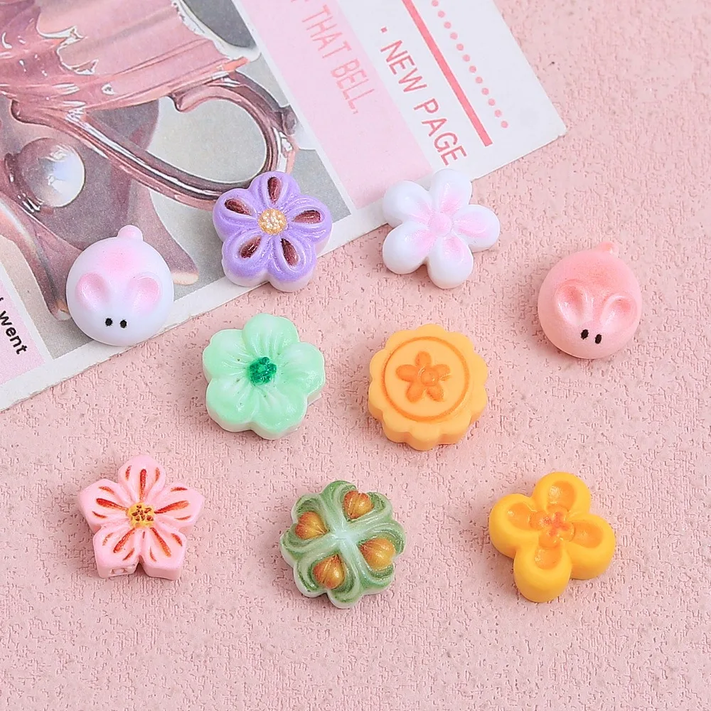 10Pcs Kawii Mini resin Flower Series Miniature Flat Back Cabochons For Hairpin Scrapbooking DIY Home Decor Craft Accessories