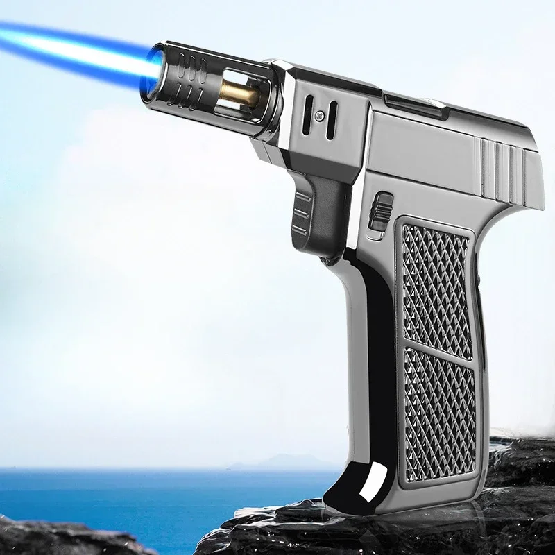 Outdoor Windproof Butane Gas Turbo Metal Lighter High Fire Handheld Turbine Torch Portable Cigar Lighter Kitchen Welding Tool