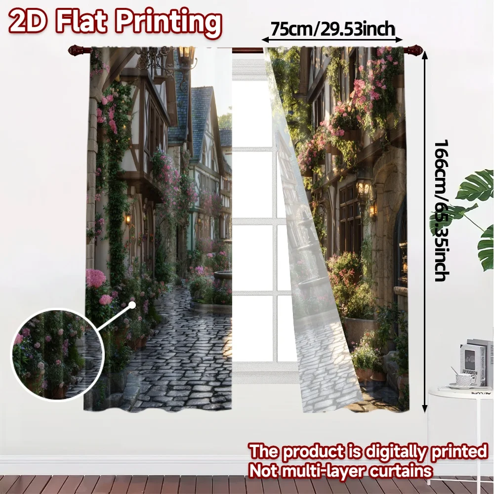 2pcs, 2D FLAT PRINTING Curtains (Without Rod) Stoneflower Alley Print Chic Curtains Versatile Fabric Curtains Versatile All