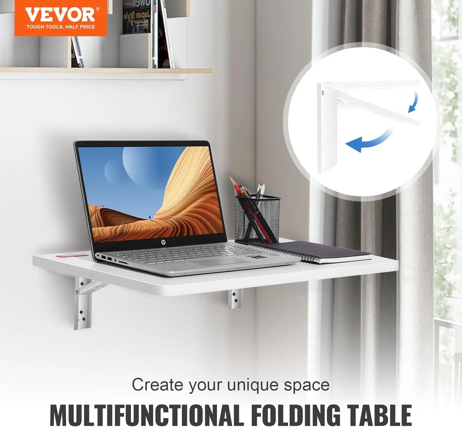 Wall Mounted Folding Table, Wall Mount Drop Leaf Tables, Wooden Floating Desk for Dining, Laundry Room, Office