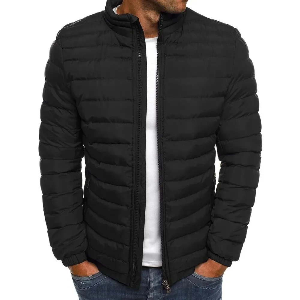 

Winter men's stand up collar warm jacket street fashion casual solid color business zipper thin winter outdoor jacket