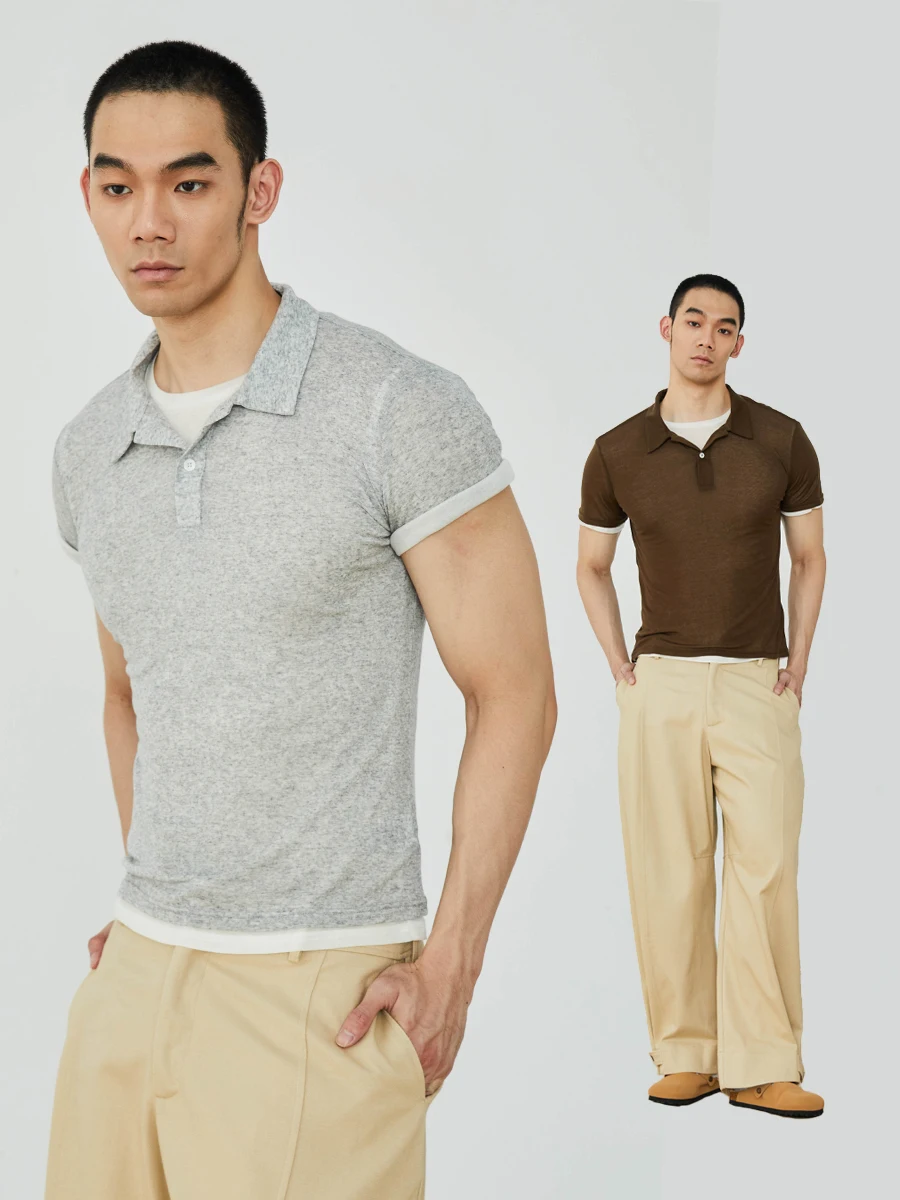 

GAGNON SS Slim Fit Knitted irt Breathable Lightweight Summer ort Sve in ey Brown for Fitn And Daily Wear